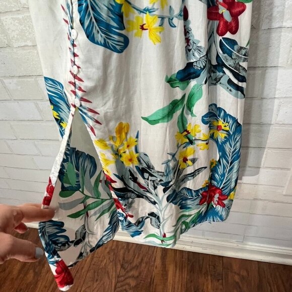 Tropical Rayon Floral Button Midi Dress Size Large Vacation Resort Boho Beachy - Picture 10 of 12